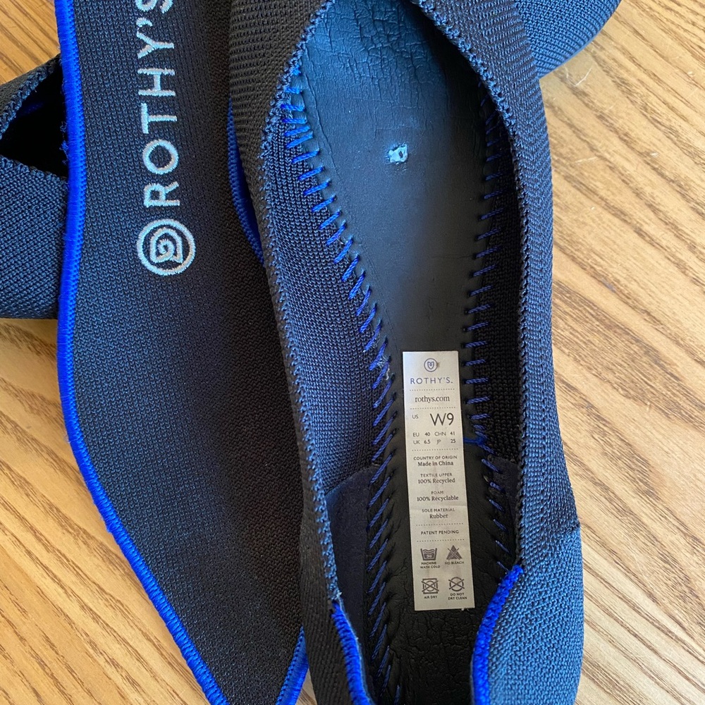 NWOT Rothy's Black Pointed Knit Flats with Blue Trim - Picture 2 of 5